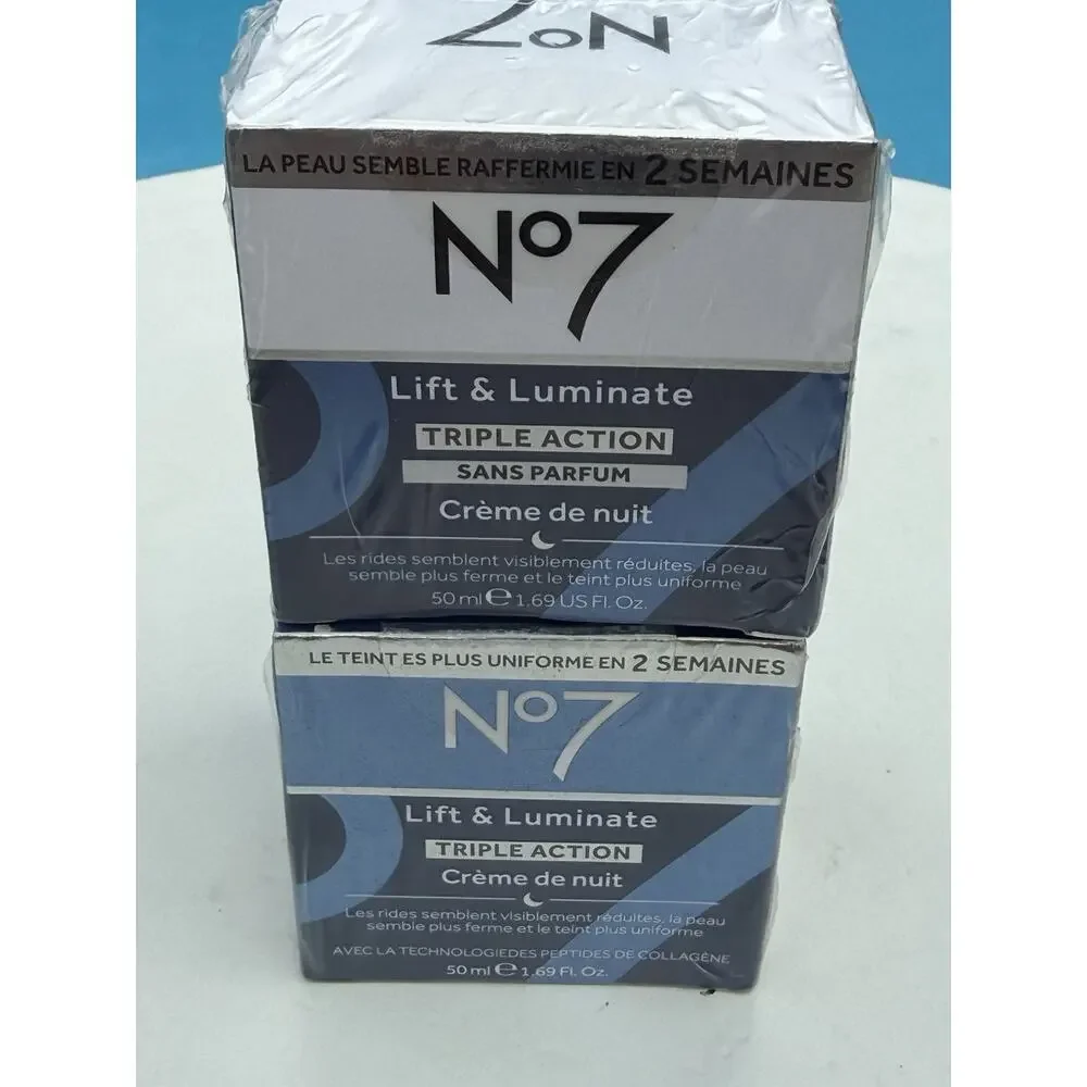 No7 Lift & Luminate Triple Action Night Cream 50ml Lot of 2 Anti Aging